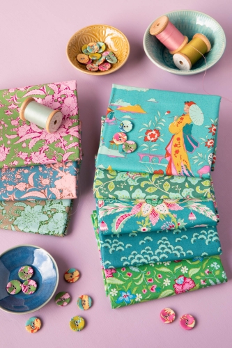 Tilda Patchwork Stoff Baumwolle - Bloomsville Garden Vista Turquoise